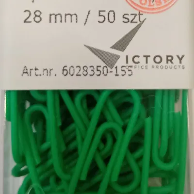Spinacze okrągłe 28mm VICTORY OFFICE PRODUCTS 6028350-155 neonowe zielone metalowepowlekane w pojemniku plastikowym 50szt