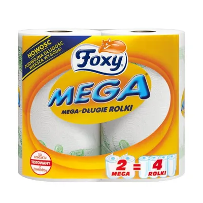 Ręcznik papierowy dwuwarstwowy celulozowy FOXY mega biały 90 listków 2 szt