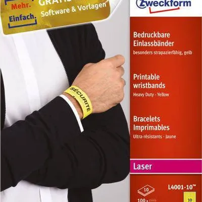 Opaski identyfikacyjne na nadgarstek do zadruku 265x18mm l4001-10 żółte folia poliestrowa 10ark*10szt