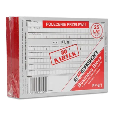 Druk akcydensowy polecenie przelewu a6 EMERSON pp-8/1 1+1 80 kart. 5 bl.