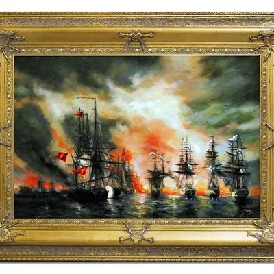 Marynistyka - płonąca flota - 90x120 cm - g04169