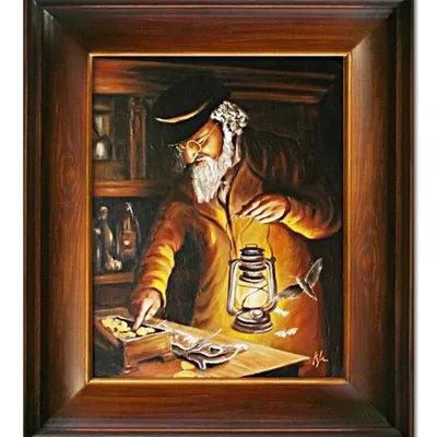 Żyd na szczęście - w świetle naftowej lampy - 53x64 cm - g02304