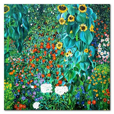 Obraz olejny - gustav klimt - wiejski ogród ze słonecznikami - 100x100 cm - g111514