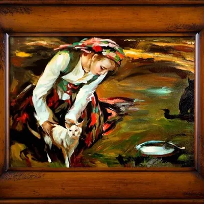 Ludzie - łowiczanka z kotem - 76x96 cm - g16944