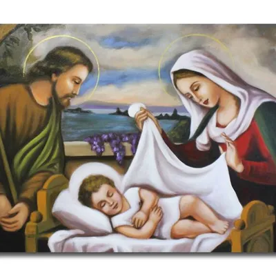 Obraz olejny - religijne - boże narodzenie - 60x90 cm - g111141