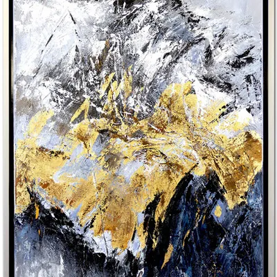 Obraz olejny - abstrakcyjne - płatki złota - rama typu "american box" - 65x95 cm - g118475
