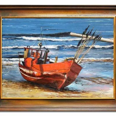 Marynistyka - rybacki kuter - 64x84 cm - g98876