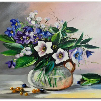 Obraz olejny - bukiety mieszane - 50x70 cm - g119222