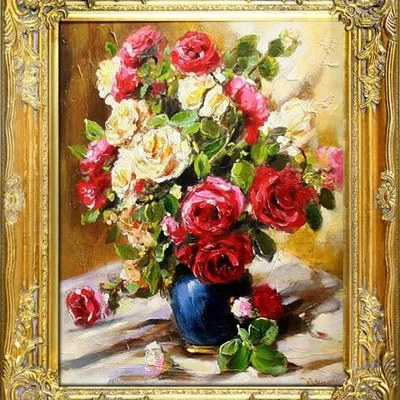 Róże - niebieski wazonik - 53x64 cm - g04142