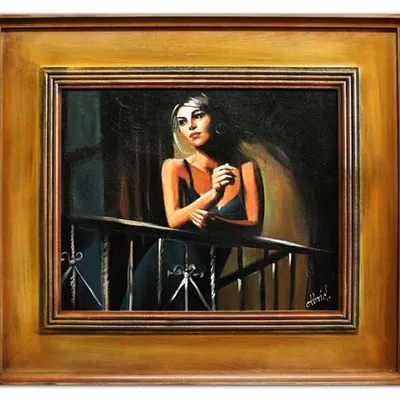 Ludzie - kobieta na balkonie - 66x76 cm - g10043