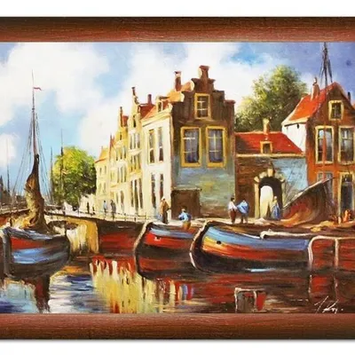 Architektura - zacumowane łódki - 63x84 cm - g15536