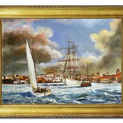 Marynistyka - biały żagielek - 64x84 cm - g05562