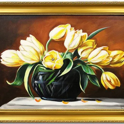 Tulipany - żółta wiązanka - 76x106 cm - g01844