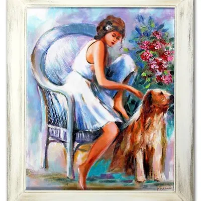 Ludzie - dziewczynka z psem - 61x71 cm - g10016