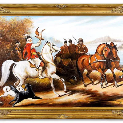 Juliusz kossak - wyjazd na polowanie z sokołem - 75x105 cm - g03431