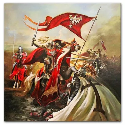 Polscy malarze - odzyskanie chorągwi krakowskiej - 130x130 cm - g10023