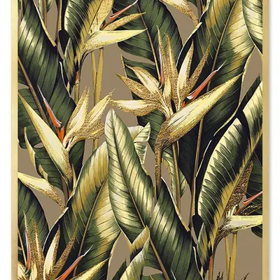 Obraz - tropikalne liście i kwiaty - 63x93cm - g106170