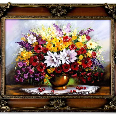 Obraz olejny - bukiety mieszane - 70x90 cm - g118597