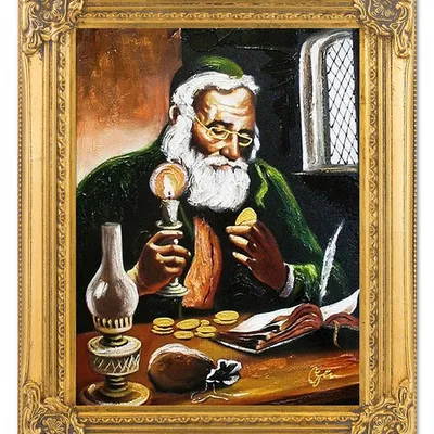 Żyd na szczęście - żyd z monetą - 30x35 cm