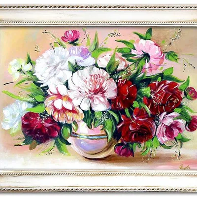 Obraz olejny - bukiety mieszane - 65x85 cm - g119480