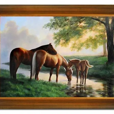 Zwierzęta - konie nad rzeką - 64x84 cm - g16580