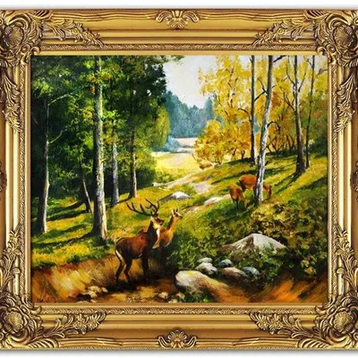 Pejzaż tradycyjny - jelenie w lesie - 53x64 cm - g16202