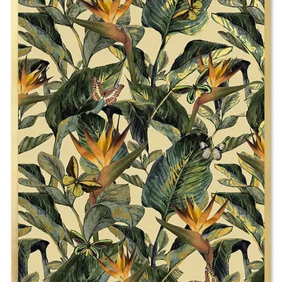 Obraz - tropikalne liście i kwiaty - 63x93cm - g106166