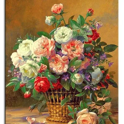 Kwiaty - róże w koszu - 50x40 cm - g97008