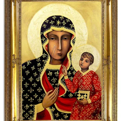 Obraz olejny - obrazy maryjne - matka boska częstochowska - płatki złota - 111x151 cm - g118738