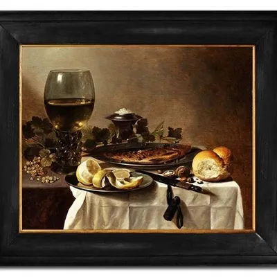 Pieter claesz - martwa natura ze śledziem, winem i chlebem - 58x68 cm - g94422