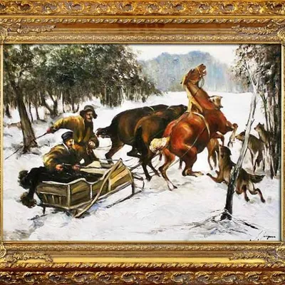 Alfred wierusz-kowalski - napad wilków - 70x90 cm - g16812
