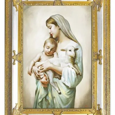 Maryja - matka boska z dzieciątkiem i barankiem - 90x120 cm - g93964