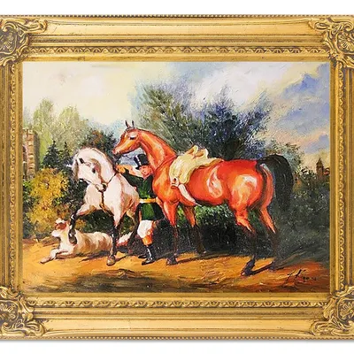 Wojciech kossak - masztalerz z końmi działyńskich - 40x50 cm - g05213
