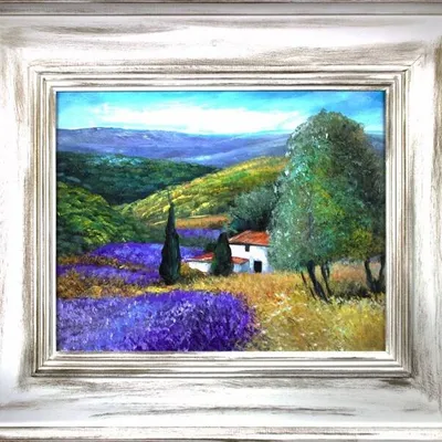 Pola lawendowe - dom skryty wśród pól - 66x76 cm - g16193