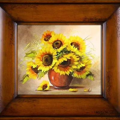 Słoneczniki - w glinianym wazonie - 66x76 cm - g01872