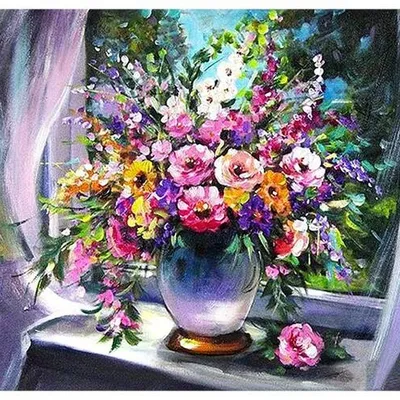 Obraz olejny - bukiety mieszane - 60x90 cm - g119319