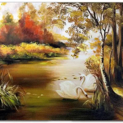 Pejzaż tradycyjny - łabędzie - 60x90 cm - g16518