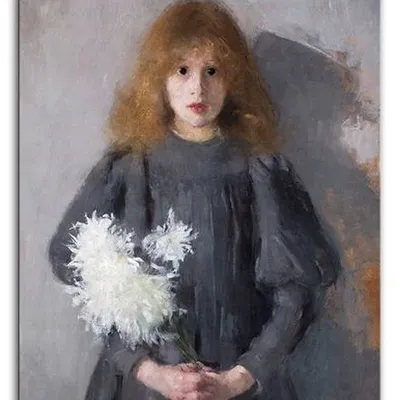 Olga boznańska - dziewczynka z chryzantemami - 50x70 cm - g93722