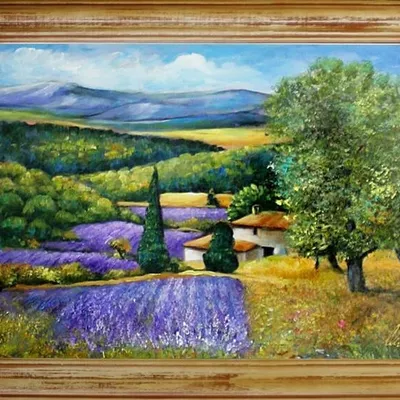 Pola lawendowe - domek wśród łąk - 63x84 cm - g06499