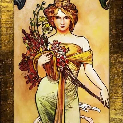 Obraz olejny - alfons mucha - bukiet - 77x107 cm - g00286