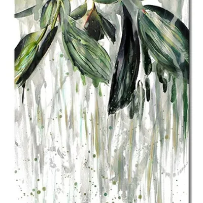 Obraz - tropikalne liście i kwiaty - 45x90cm - g97590