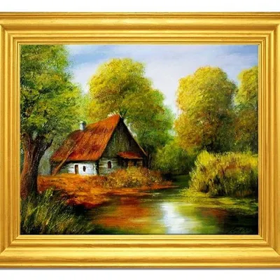Dworki, młyny, chaty - zielony staw - 54x64 cm - g94096