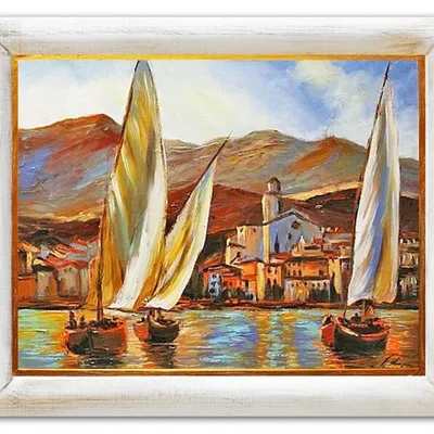 Marynistyka - trzy żaglówki - 53x64 cm - g03293
