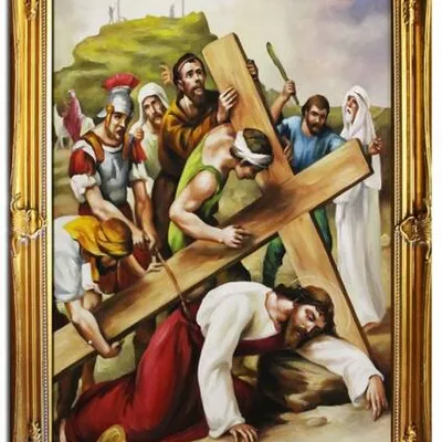Droga krzyżowa - jezus upada po raz trzeci - 75x105 cm - g01624