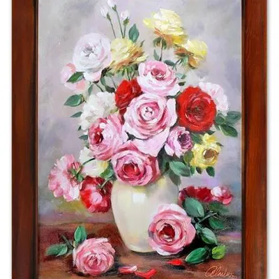 Róże - biały wazonik - 64x84 cm - g16858