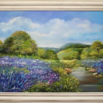 Pola lawendowe - strumyk wśród łąk - 63x84 cm - g15435