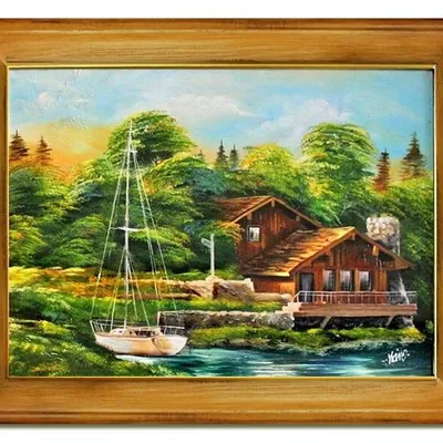 Marynistyka - chatka za miastem - 63x84 cm - g15550