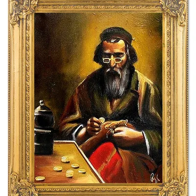 Żyd na szczęście - żyd liczący pieniądze - 40x50 cm - g15254