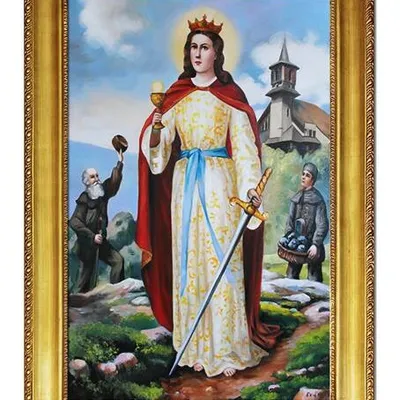 Obraz olejny - religijne - portret świętej barbary - 75x105 cm - g111550