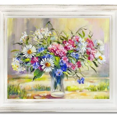 Bukiety mieszane - stokrotki i bławatki - 53x64 cm - g15776